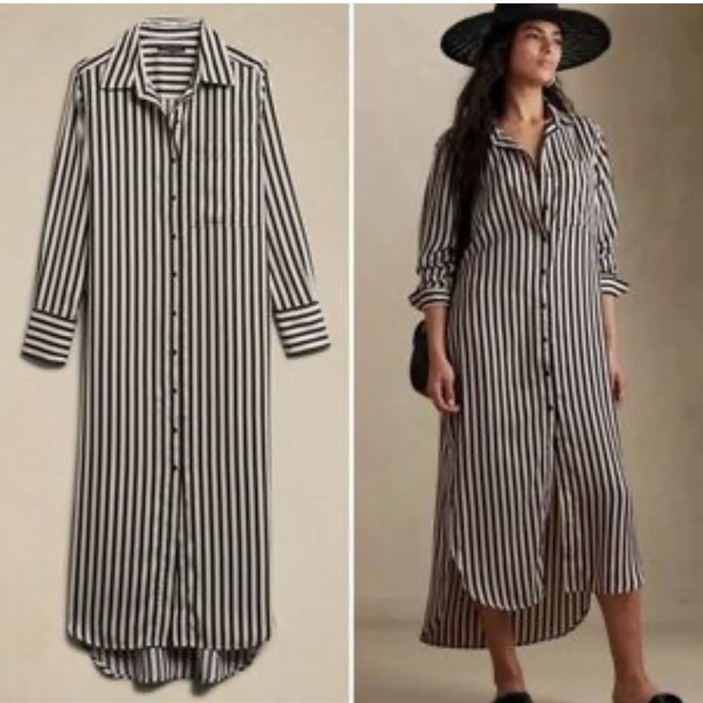 Striped Black and White Shirt Dress